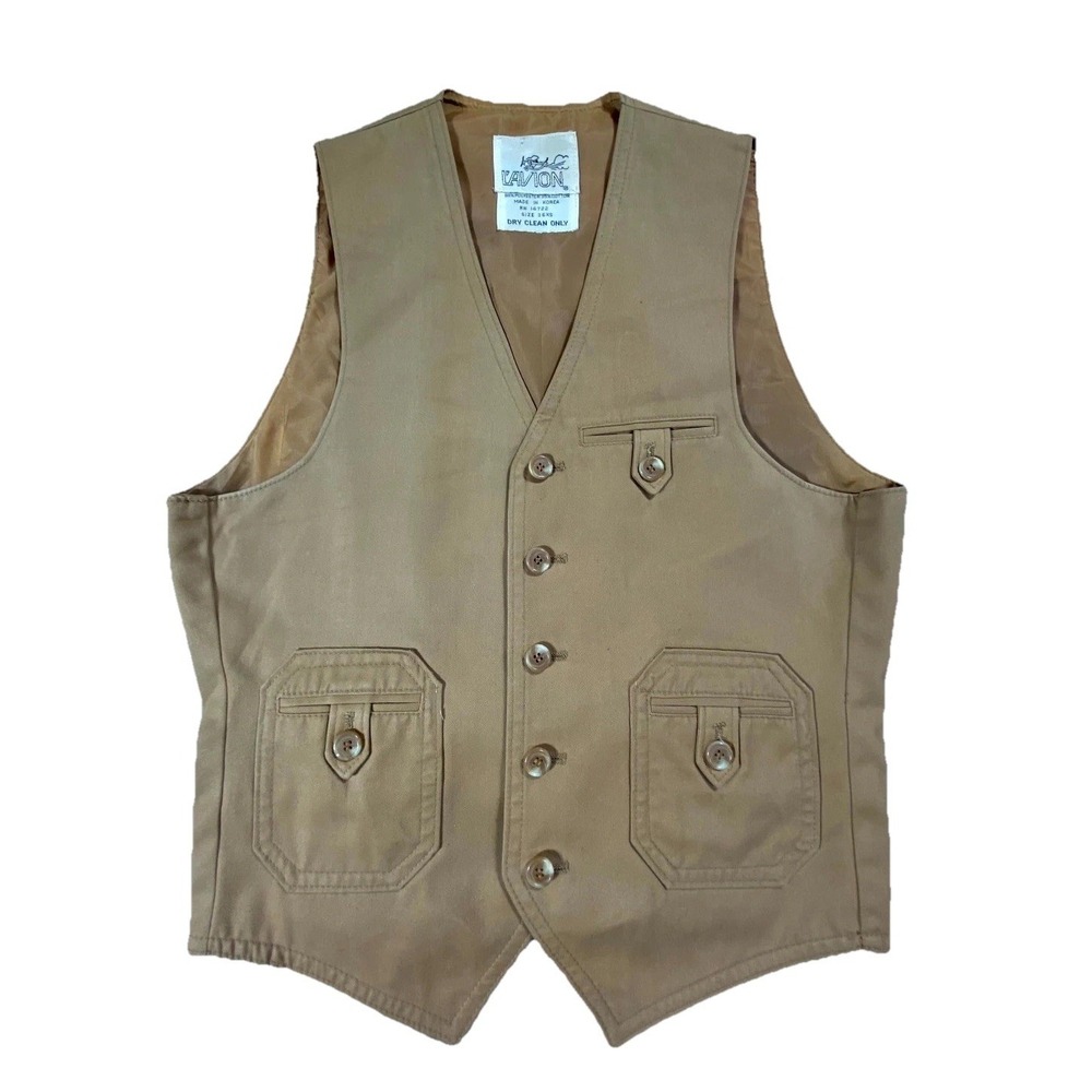 Vintage L'Avion Western Vest Mens 36 XS Tan Lined Cotton Retro Work Button Front